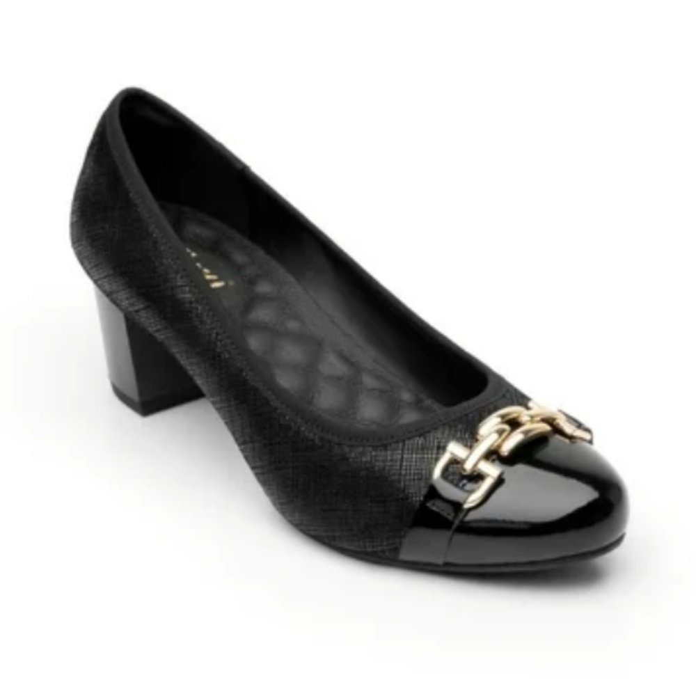 Flexi black patent leather/canvas chunky heel women's size 5.5
